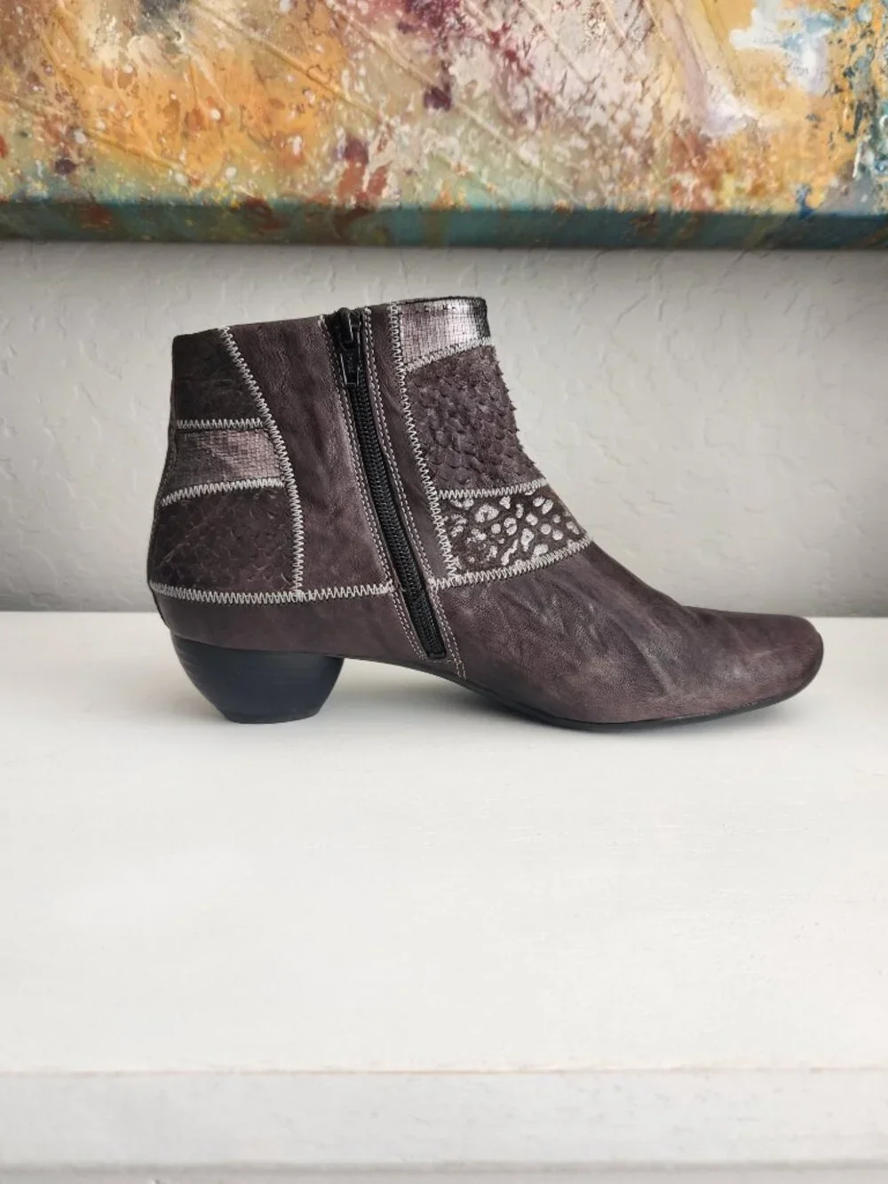 AIDA Brown Leather Patchwork Ankle Boot | 41 (US 9.5)